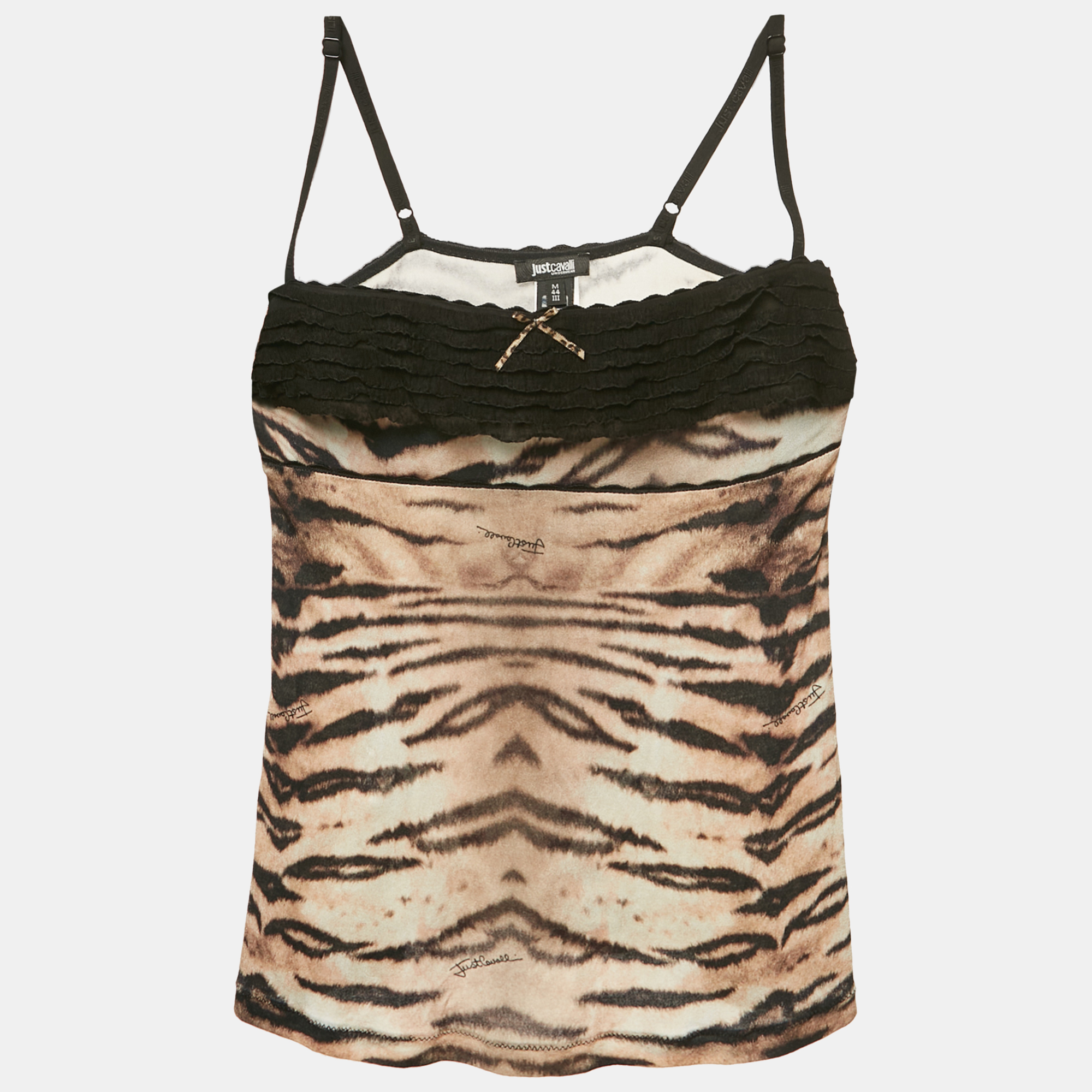 

Just Cavalli Underwear Brown Tiger Print Jersey Frilled Camisole M