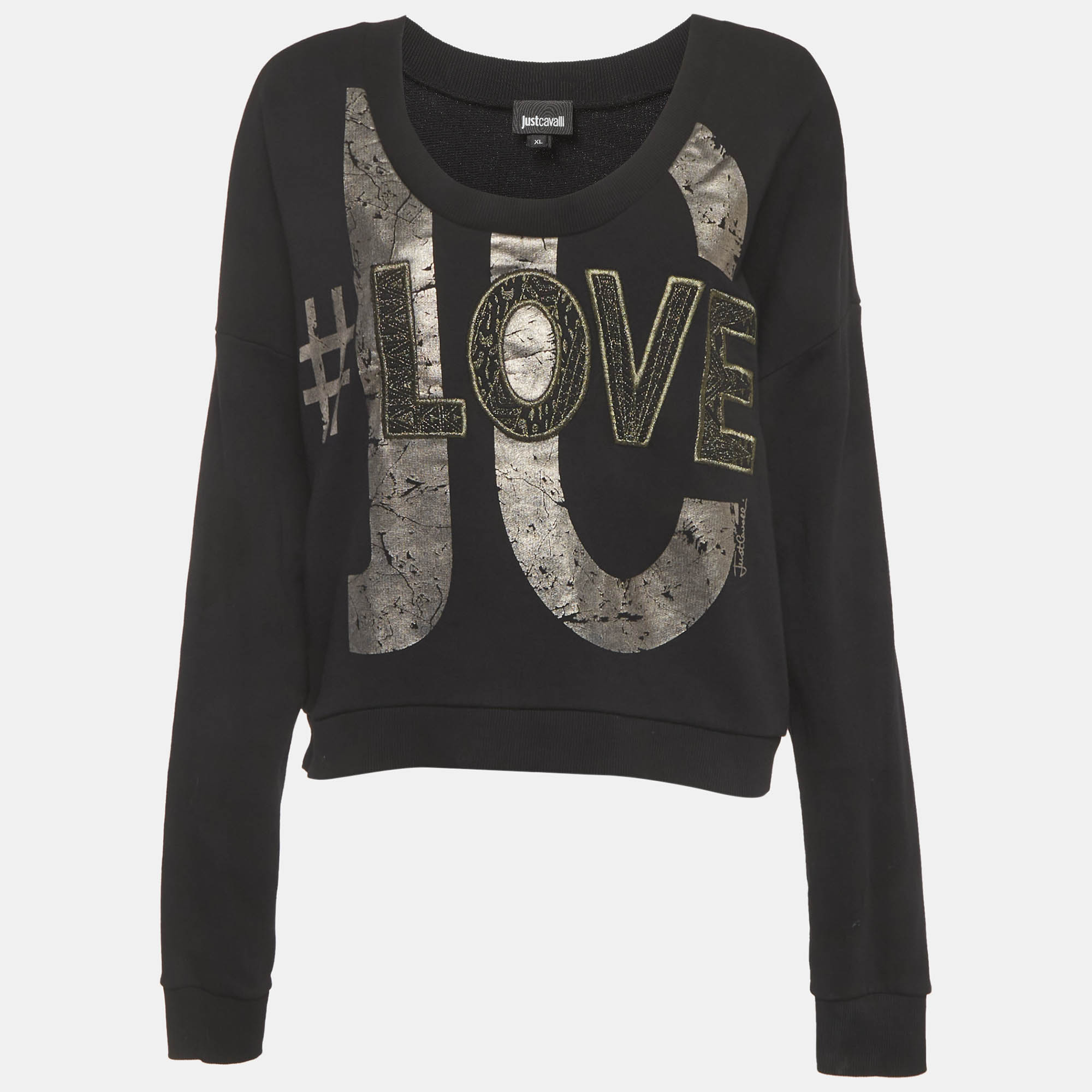 

Just Cavalli Black Jersey Embroidered Sweatshirt XL