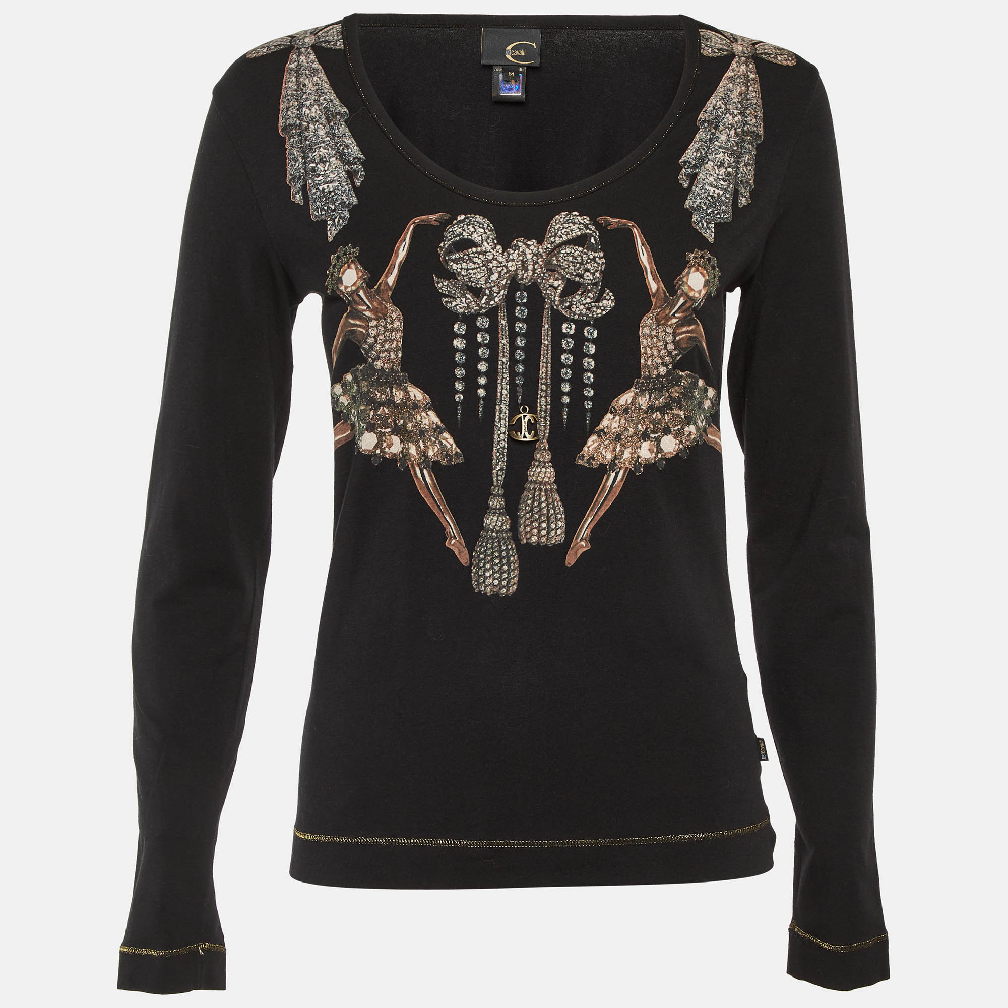 

Just Cavalli Black Printed Cotton Long Sleeve Top M