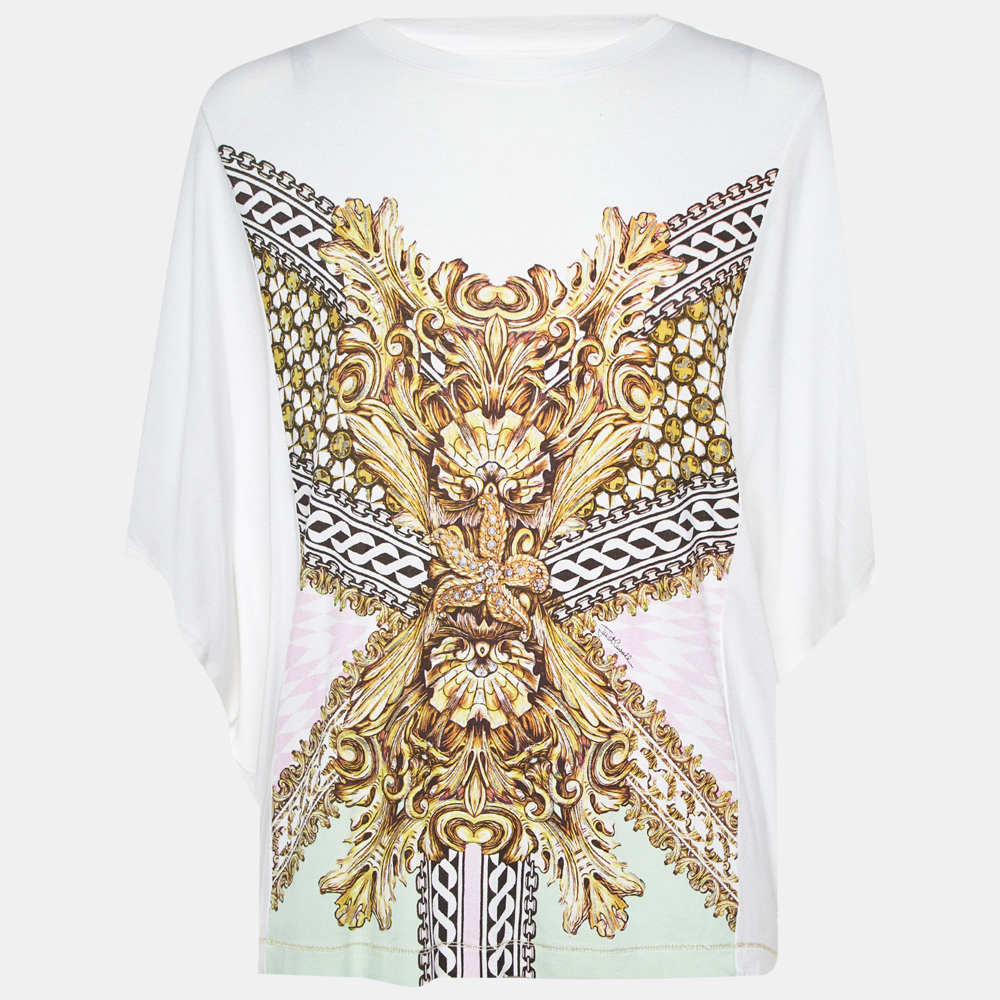 

Just Cavalli White Printed Jersey Dolman Sleeve T-Shirt XS