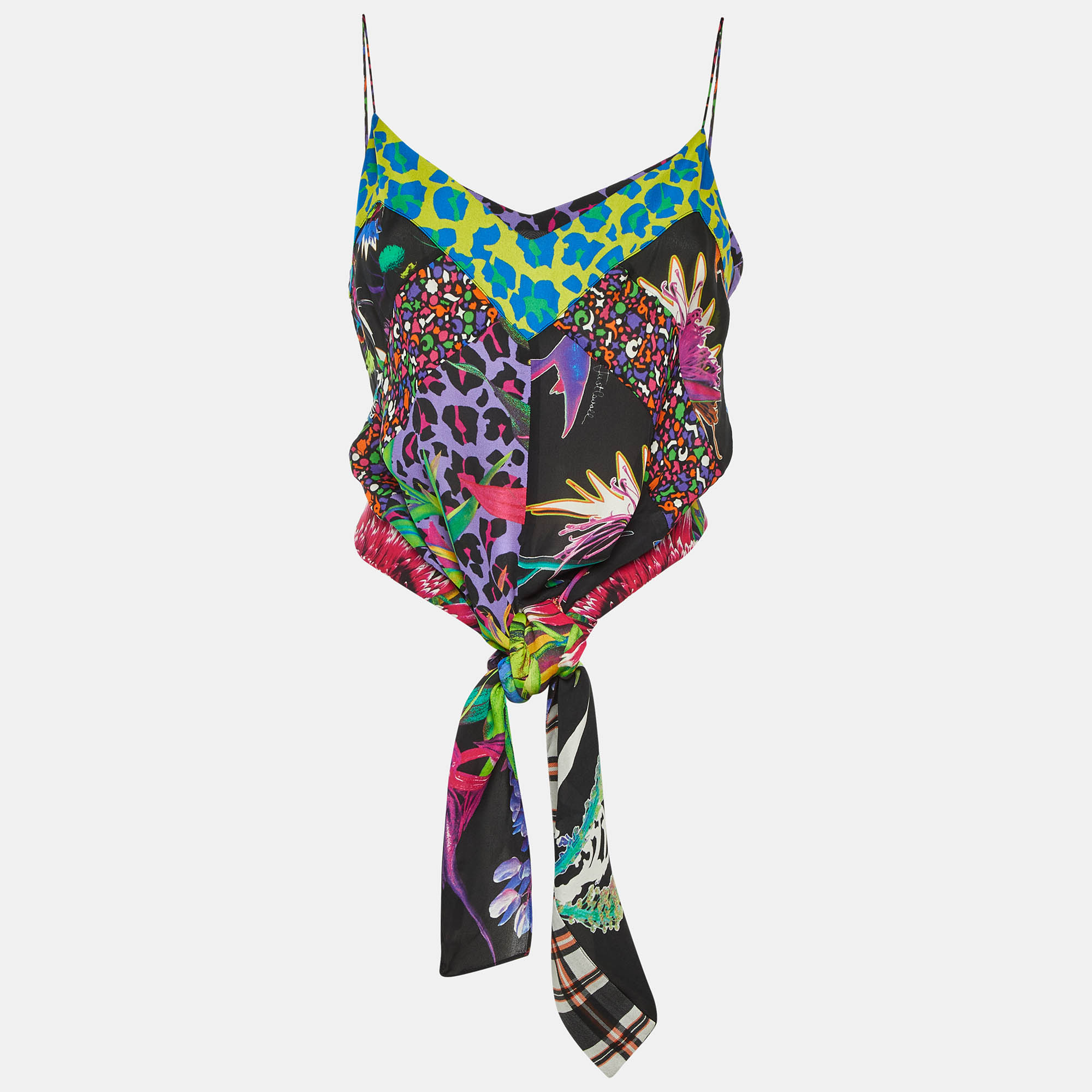 Just Cavalli Multicolor Printed Silk Open Back Camisole Top S