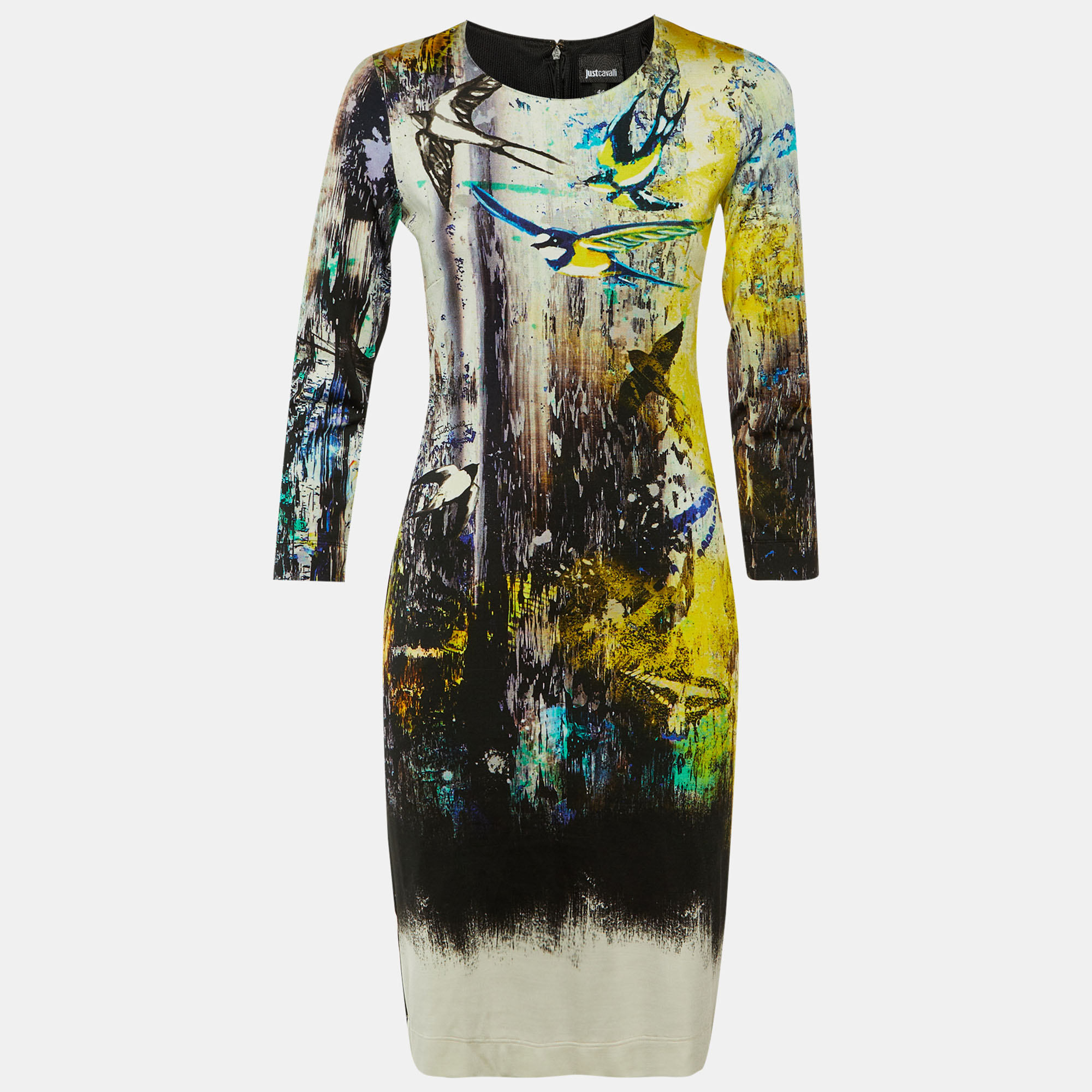 

Just Cavalli Multicolor Bird Print Jersey Sheath Dress M