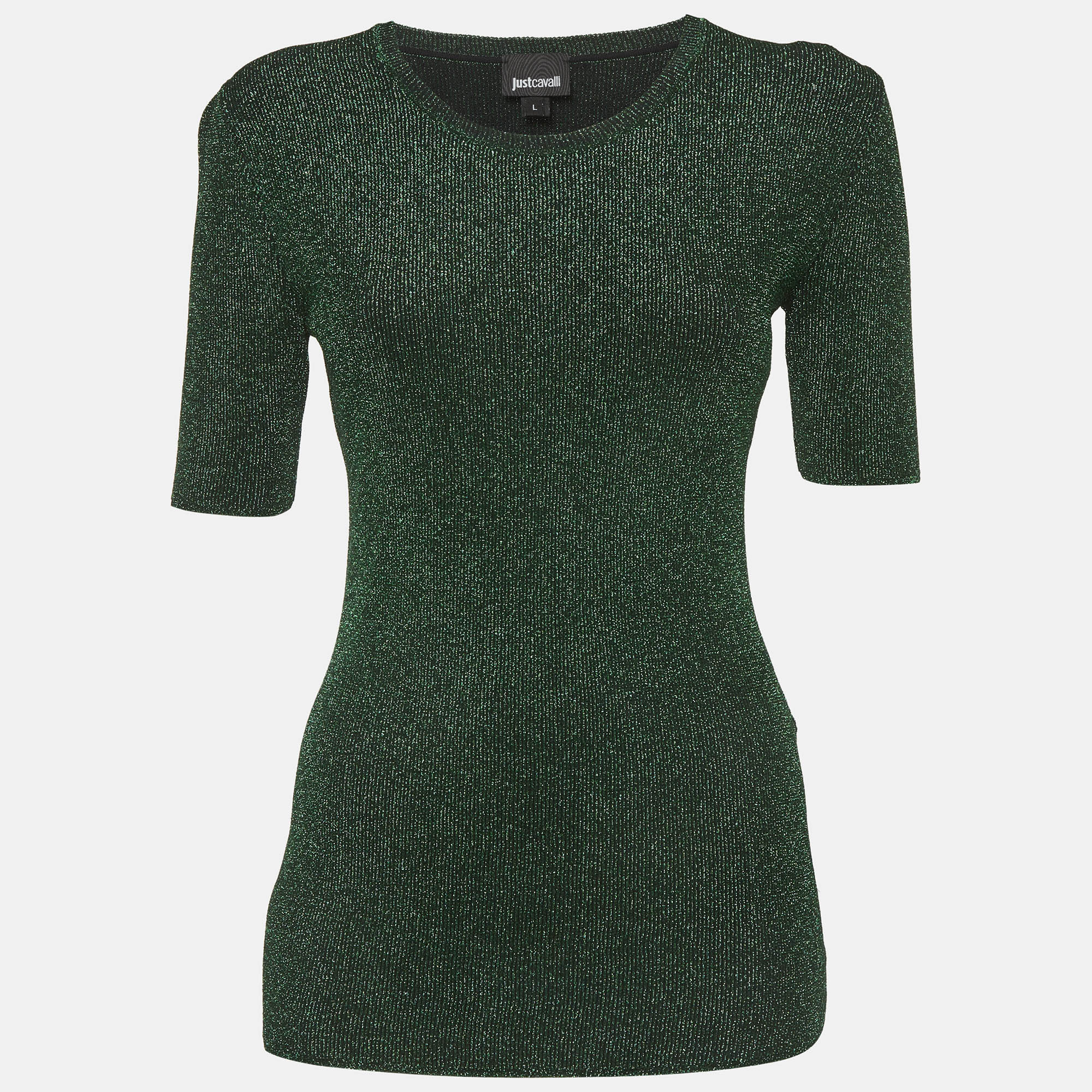 

Just Cavalli Green Lamé Knit Crewneck Top L