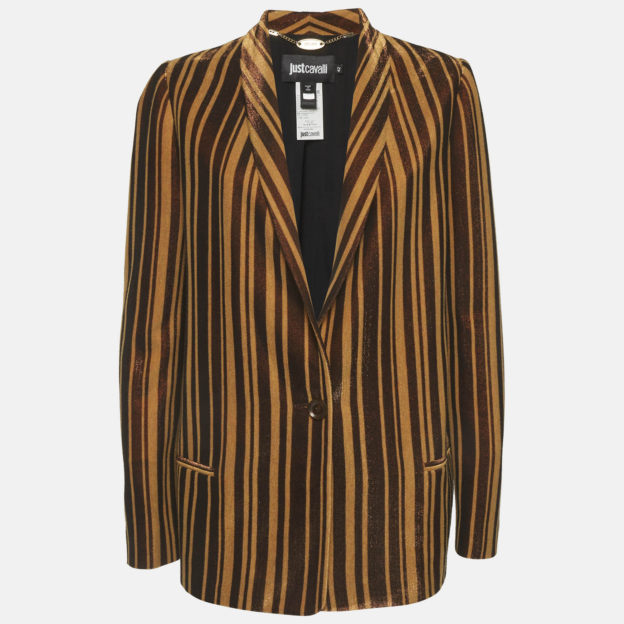 

Just Cavalli Brown/Gold Striped Metallic Blend Regular Blazer M