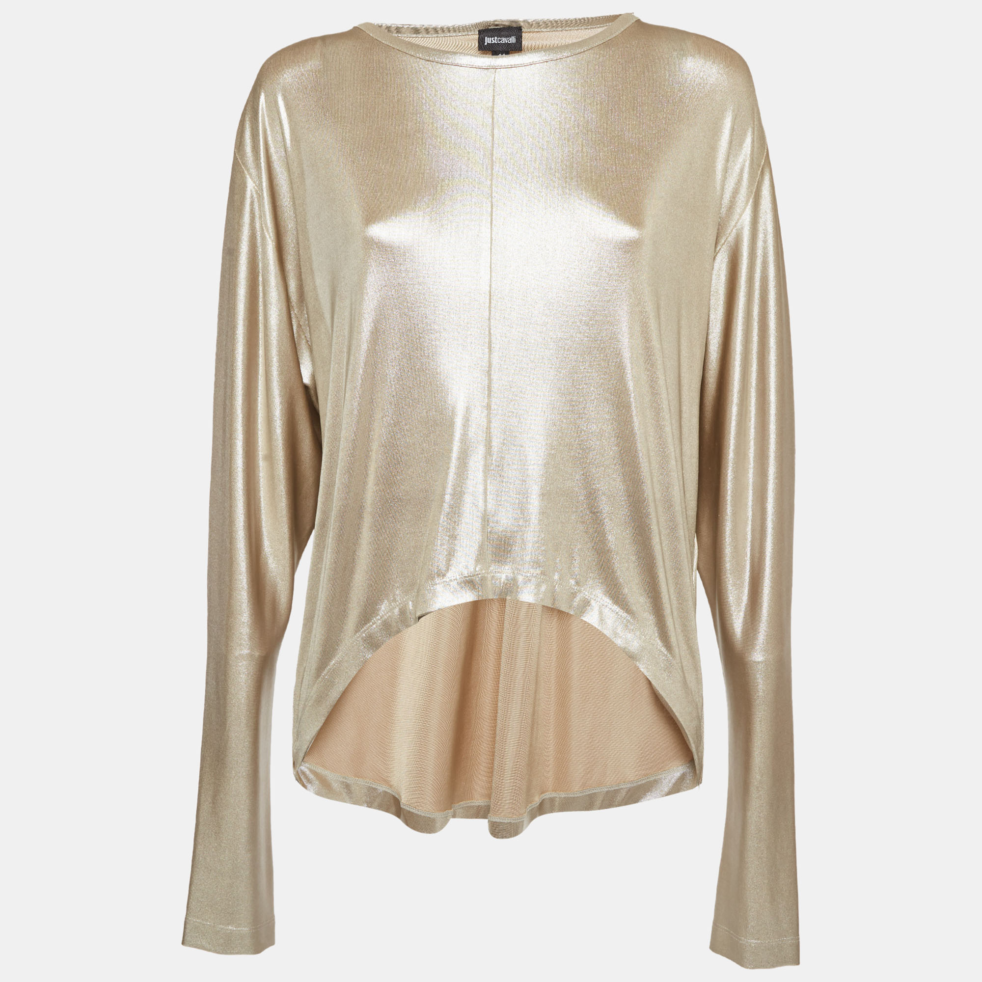 

Just Cavalli Metallic Gold Jersey Long Sleeve Asymmetric Hem Top M