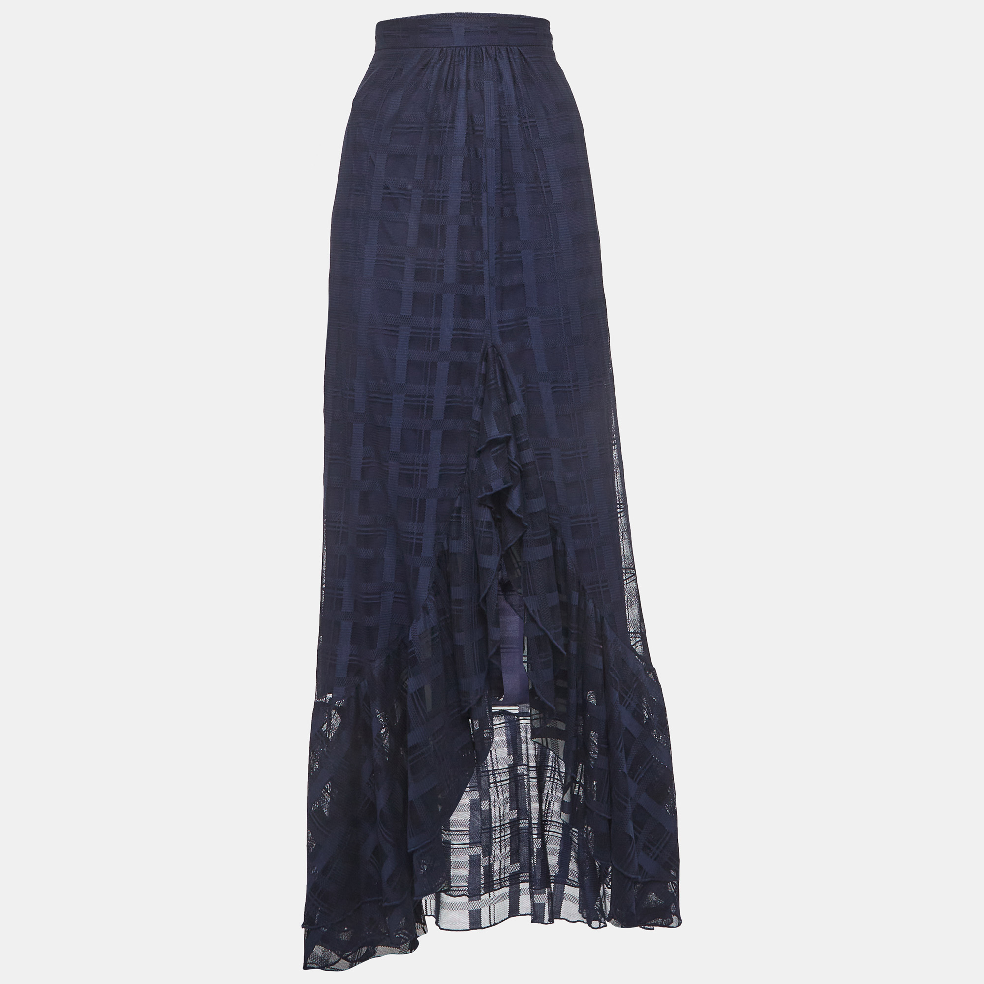 

Just Cavalli Navy Blue Lace Ruffle Detail Maxi Skirt M