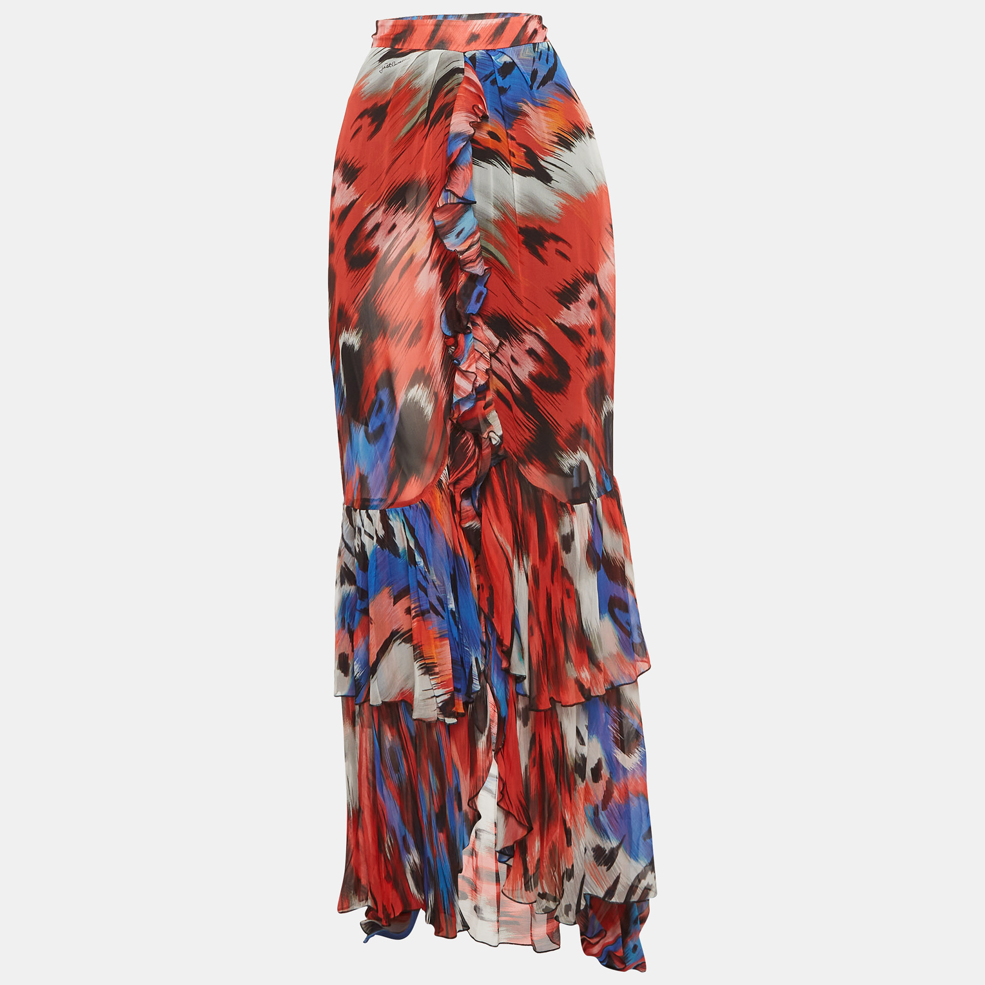 

Just Cavalli Multicolour Abstract Print Crepe Ruffled Maxi Skirt M, Multicolor