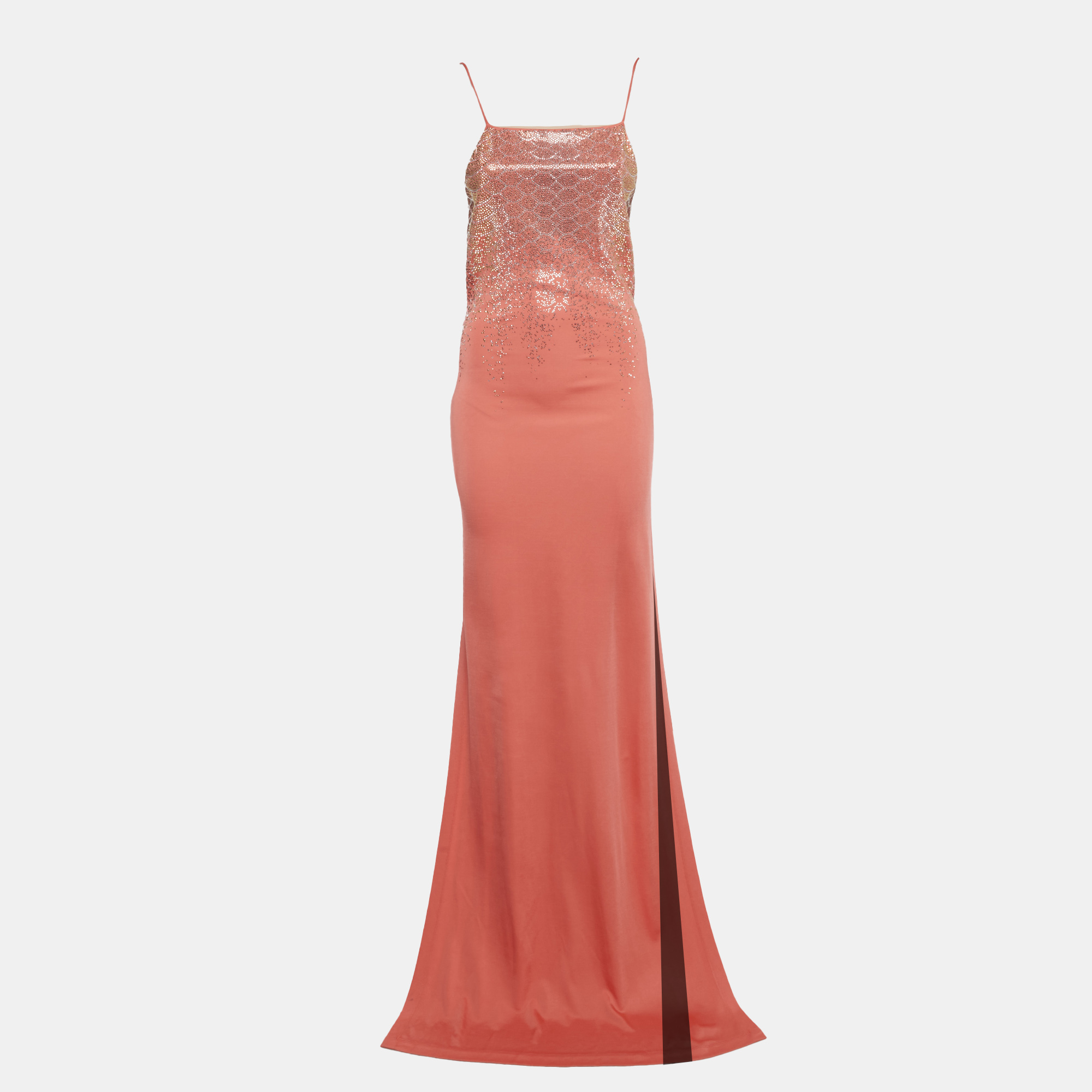 

Just Cavalli Salmon Pink Embellished Jersey Evening Dress M