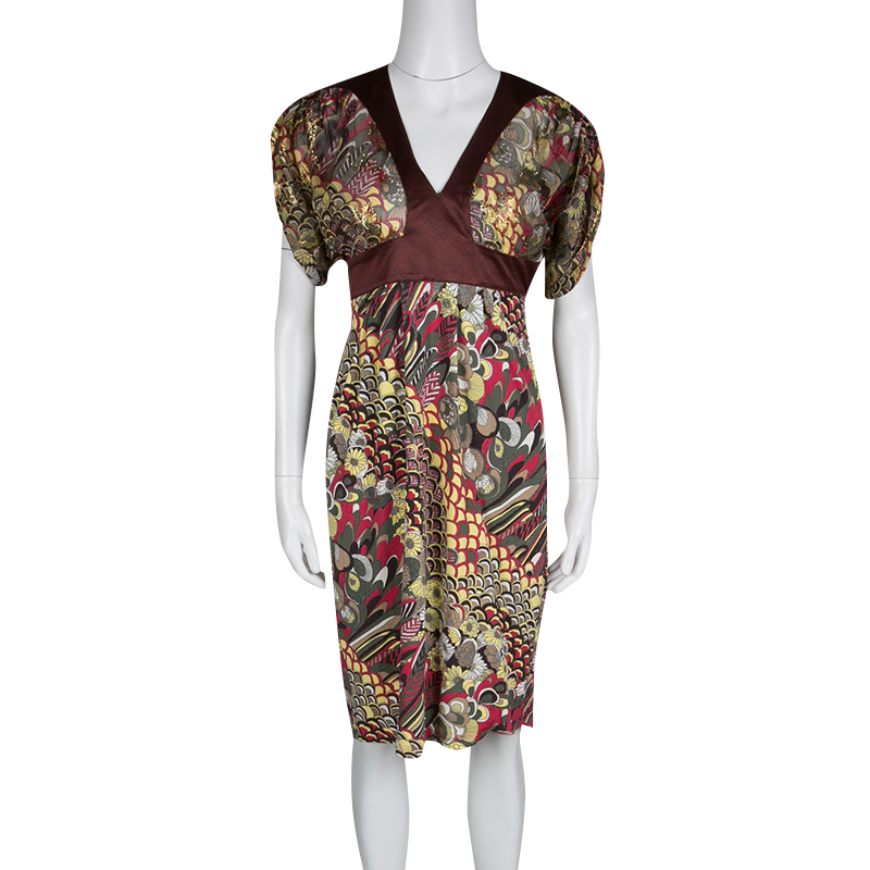 

Just Cavalli Multicolor Printed Lurex Detail Short Sleeve Dress