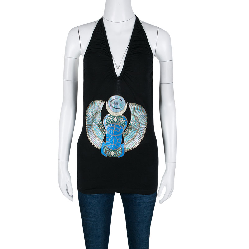 

Just Cavalli Black Printed Jersey Halter Top