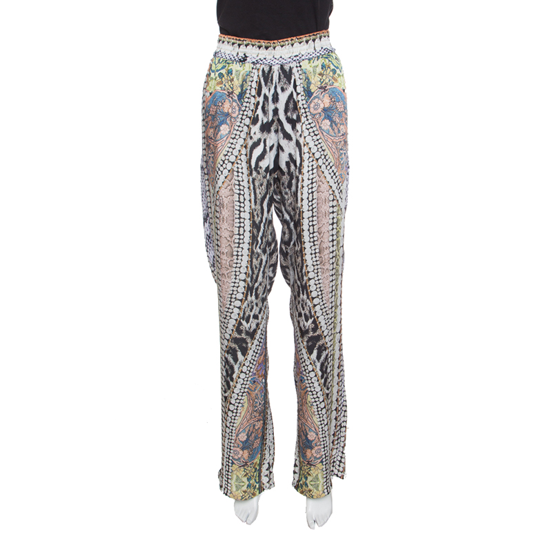 Pre Owned Just Cavalli Multicolor Printed Elasticized Waist High Rise Loose Pants M