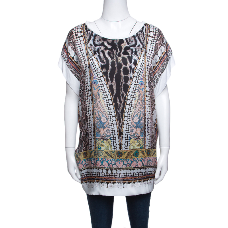 Pre Owned Just Cavalli Multicolor Printed Short Sleeve Top M