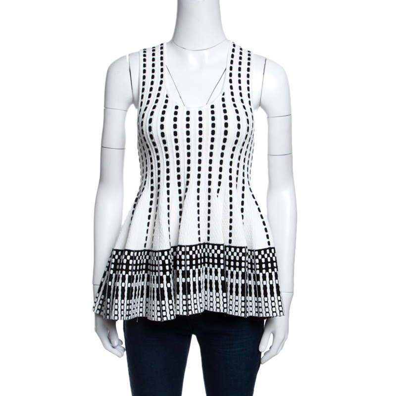 Pre Owned Just Cavalli Monochrome Jacquard Knit Sleeveless Peplum Top S