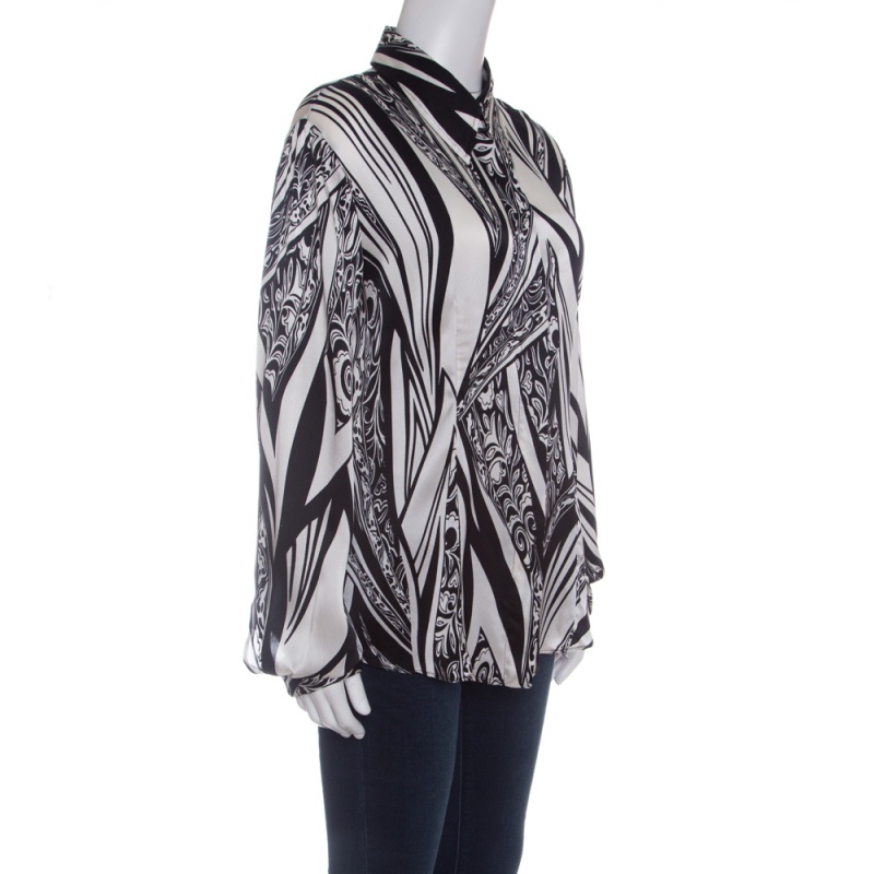 

Just Cavalli Monochrome Printed Silk Long Sleeve Blouse, White