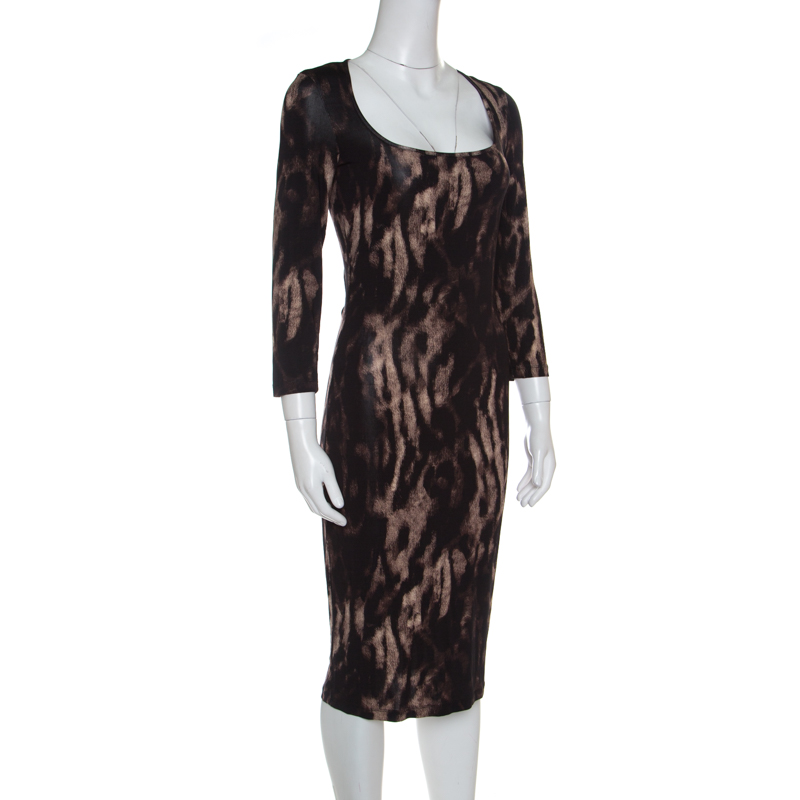 

Just Cavalli Brown Animal Print Long Sleeve Dress