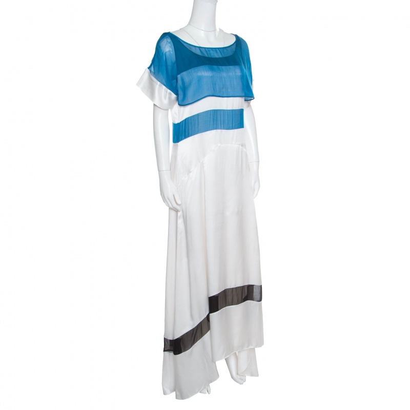 

Just Cavalli Colorblock Paneled Satin Maxi Dress, White