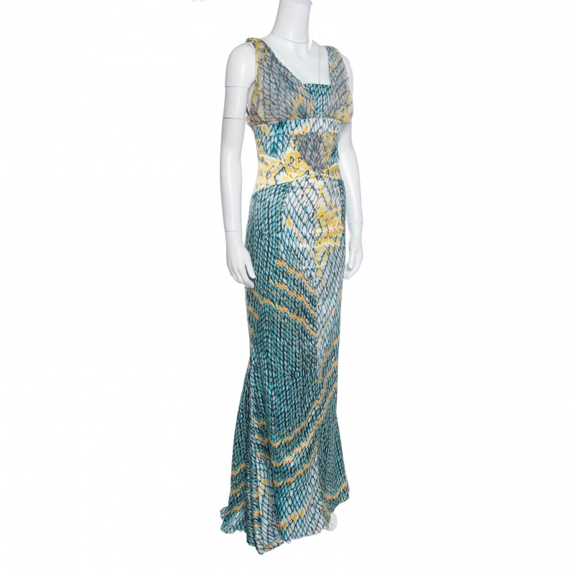 

Just Cavalli Multicolor Snakeskin Print Flared Bottom Sleeveless Maxi Dress