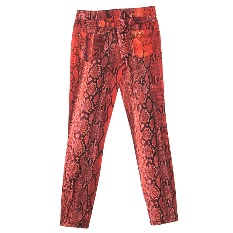 

Just Cavalli Red Python Printed Denim Skinny Jeans