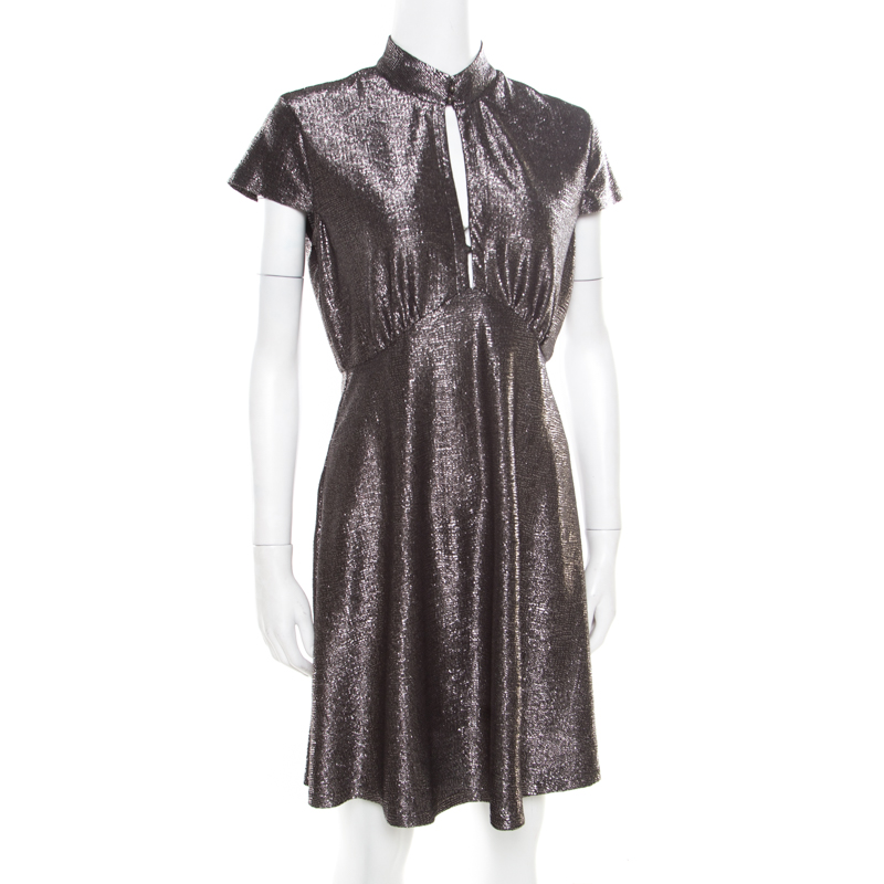 

Just Cavalli Silver Textured Short Sleeve Keyhole Detail Dress