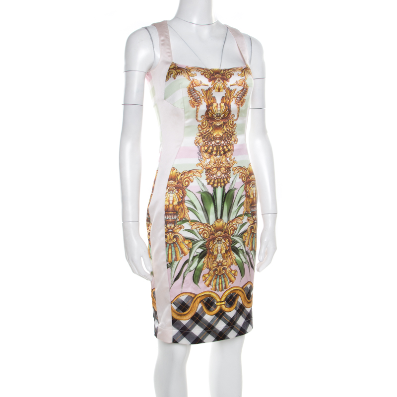 

Just Cavalli Multicolor Printed Satin Square Neck Sleeveless Dress