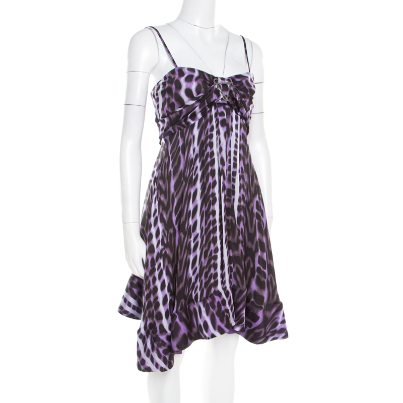 

Just Cavalli Purple and Black Animal Printed Silk Tie Detail Sleeveless Dress