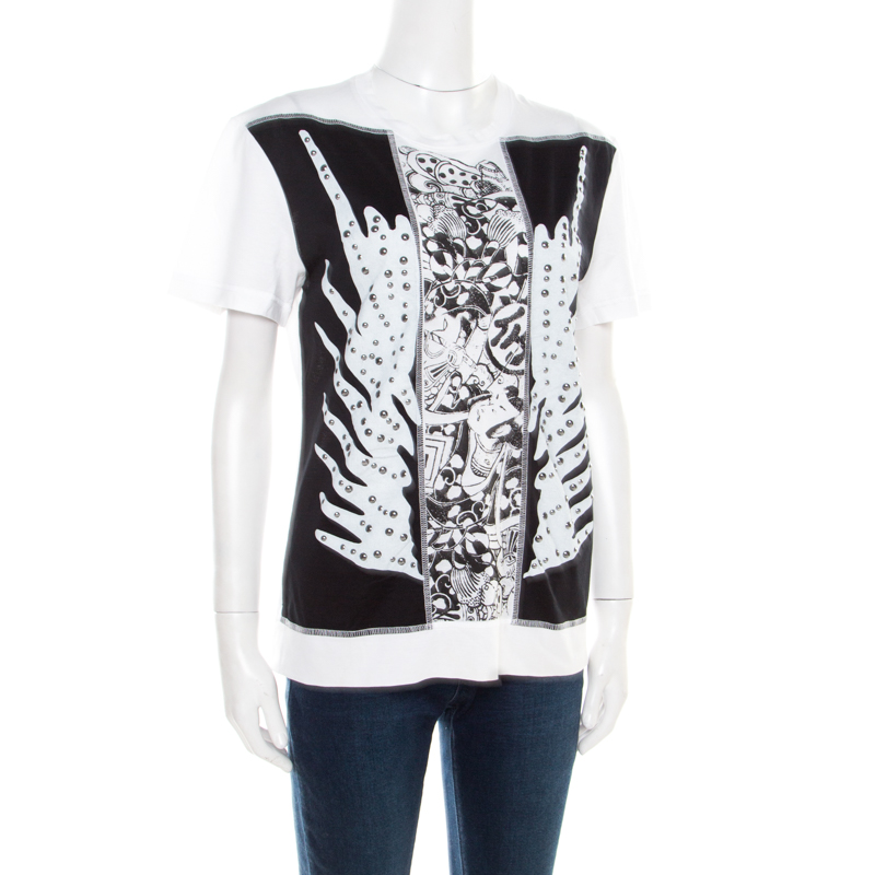 

Just Cavalli Black and White Printed Studded Crew Neck T-Shirt