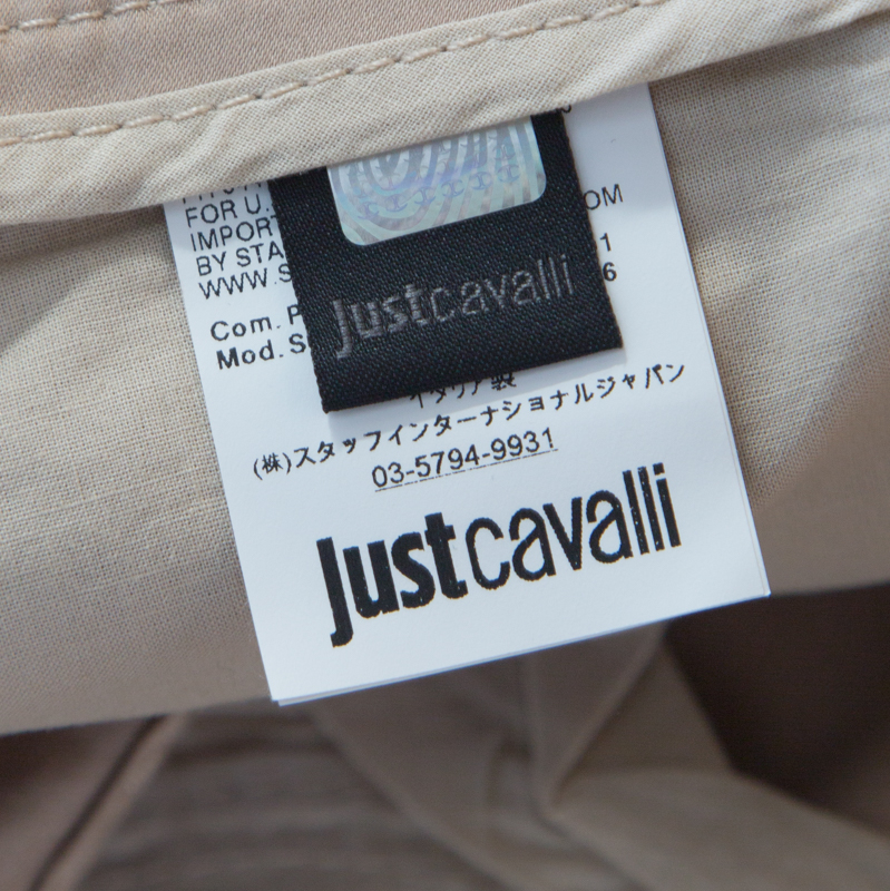 Pre-owned Just Cavalli Beige Stretch Cotton Contrast Cuff Detail Mini Shorts S