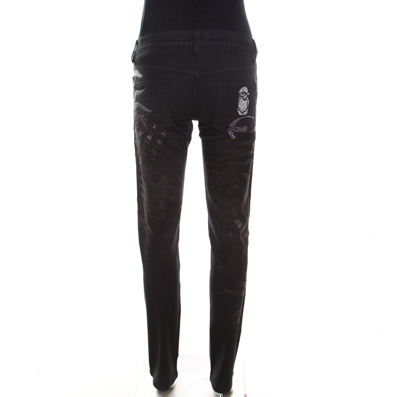Pre-owned Just Cavalli Black Washed Denim Crystal Embellished Skinny Jeans M