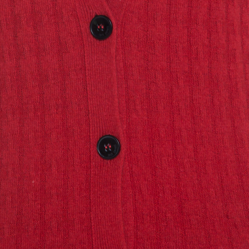 Pre-owned Just Cavalli Bicolor Textured Knit Wool Button Front Cardigan Xs In Red