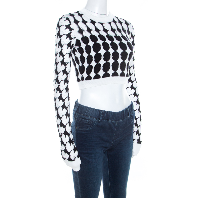 

Just Cavalli Monochrome Cutout Knit Crew Neck Long Sleeve Crop Top, Multicolor