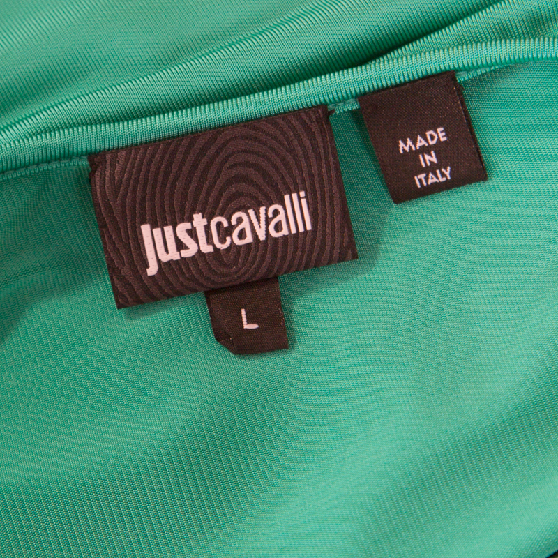 Pre-owned Just Cavalli Green Stretch Knit Snakeskin Print Cut Out Yoke Detail Sleeveless Dress L