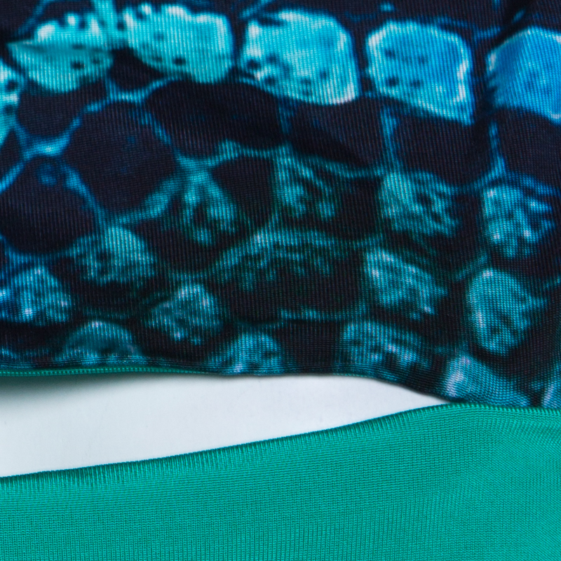 Pre-owned Just Cavalli Green Stretch Knit Snakeskin Print Cut Out Yoke Detail Sleeveless Dress L