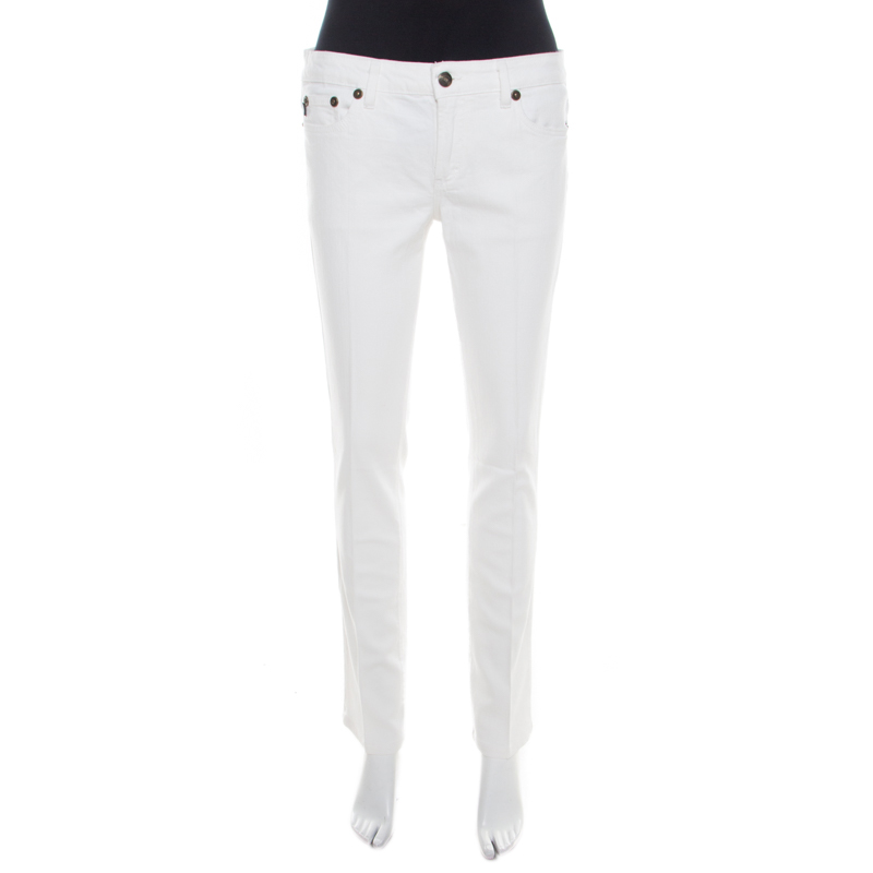 Pre Owned Just Cavalli White Cotton Denim Straight Fit Jeans M