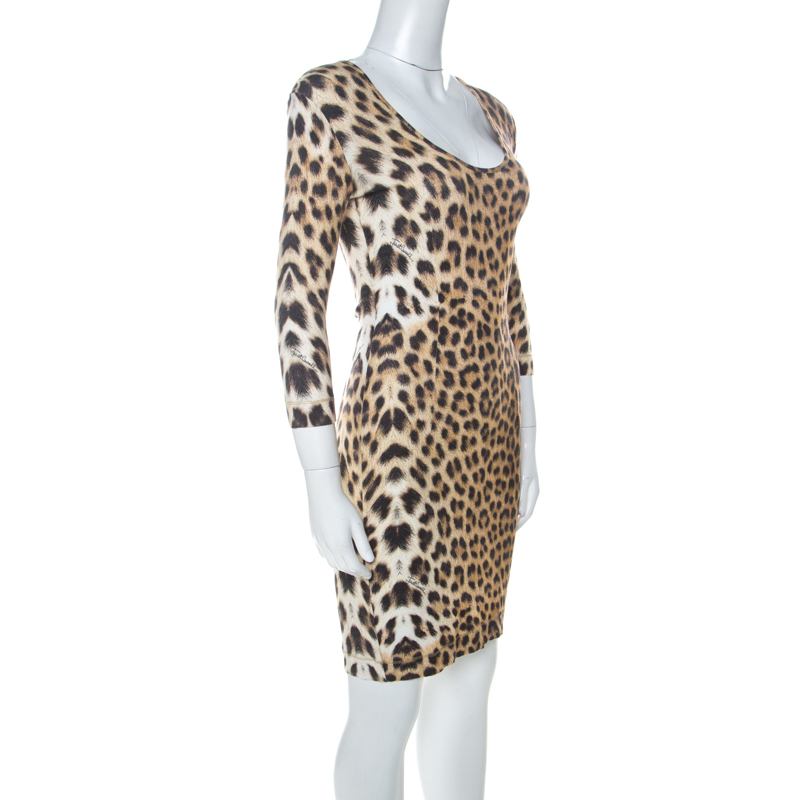 

Just Cavalli Multicolor Leopard Print Fitted Three Quarter Sleeve Dress