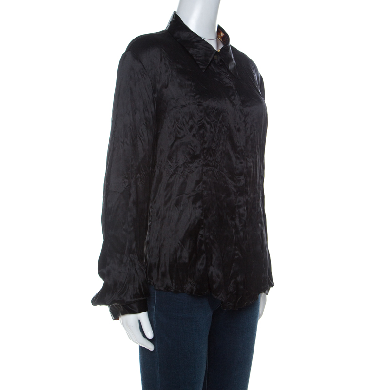 

Just Cavalli Black Satin Contrast Collar and Cuff Button Front Shirt