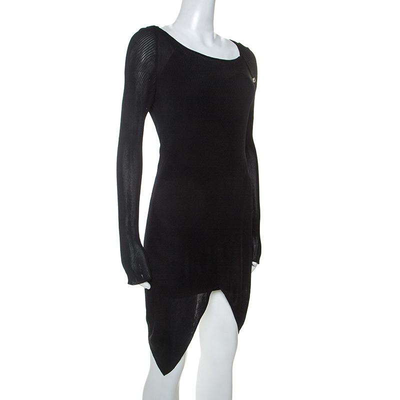 

Just Cavalli Black Knit Sheer Asymmetric Dress