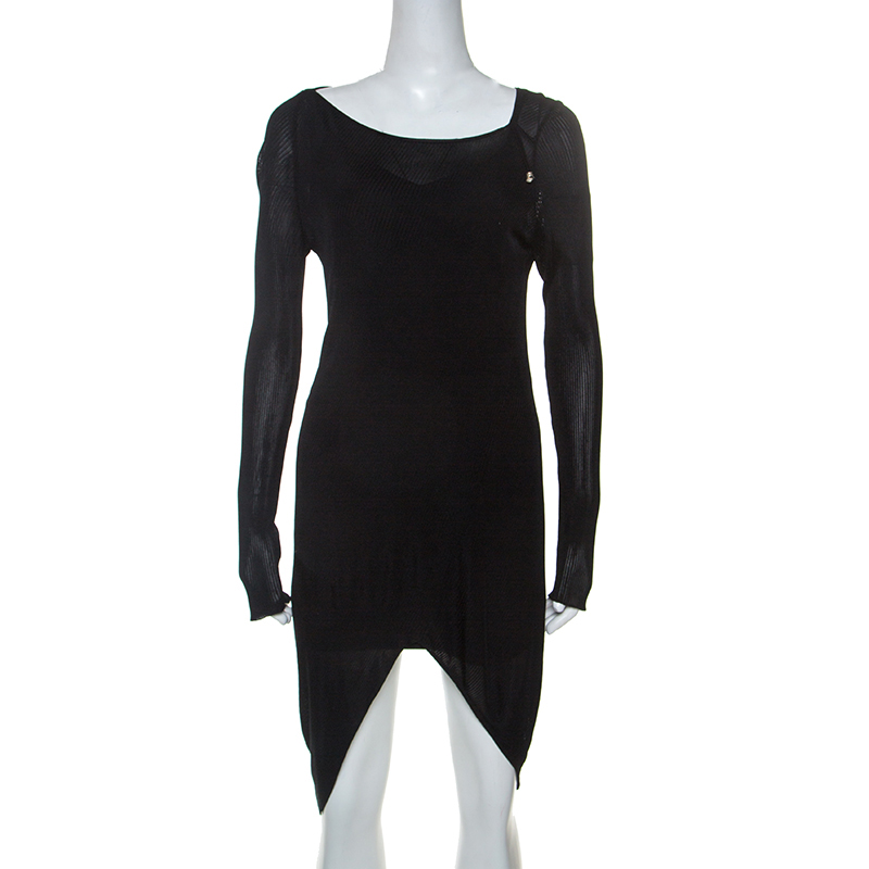 Pre Owned Just Cavalli Black Knit Sheer Asymmetric Dress S