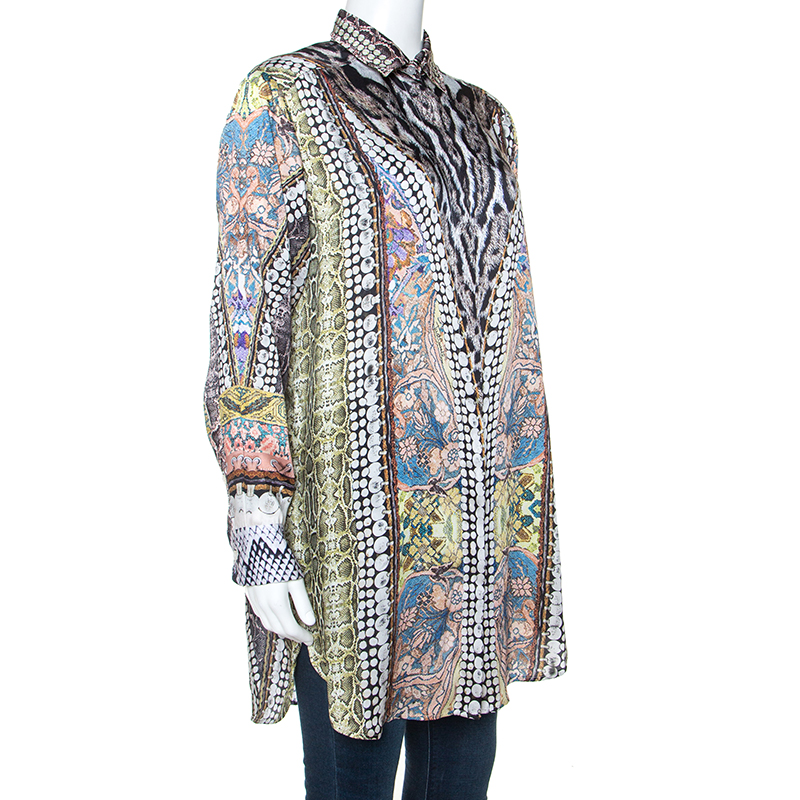 

Just Cavalli Multicolor Printed Satin Button Front Blouse