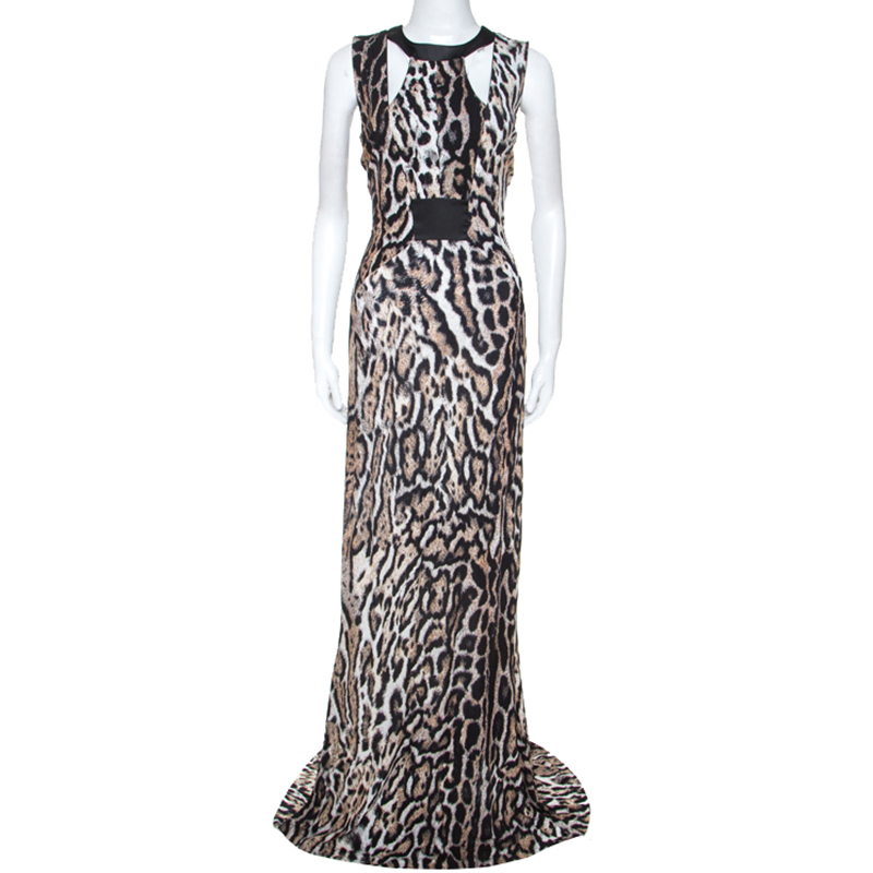 Just Cavalli Beige Leopard Print Sleeveless Maxi Dress L