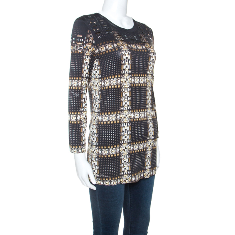 

Just Cavalli Black Printed Knit Stud Embellished Long Sleeve Top