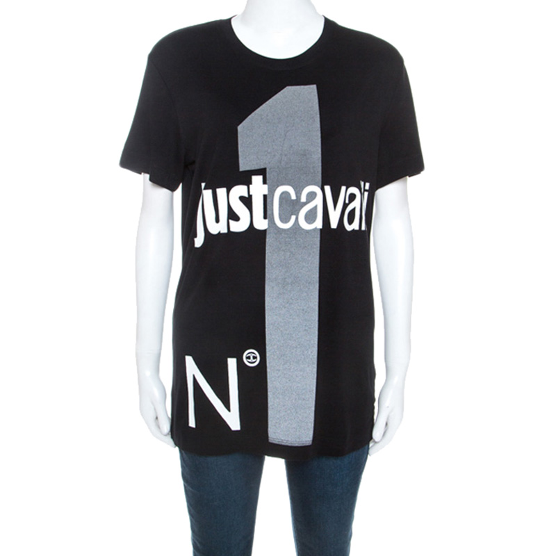 

Just Cavalli Black Logo Print Jersey Oversized T-shirt XXS