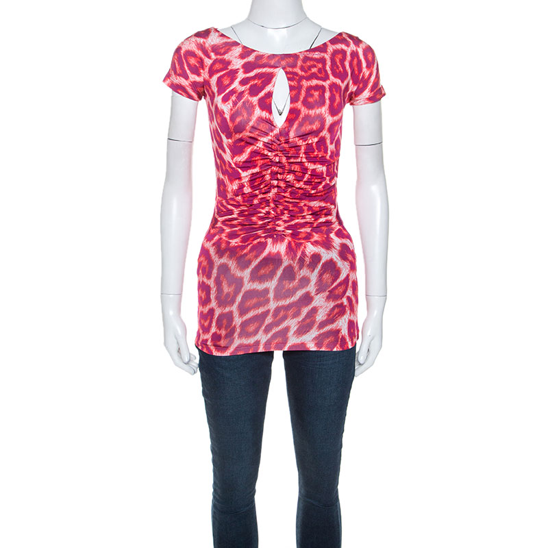 

Just Cavalli Red Leopard Print Ruched Detail Top