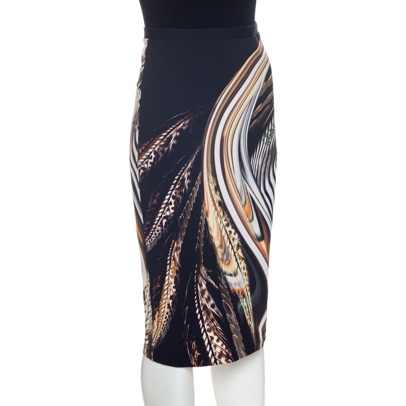 

Just Cavalli Multicolor Printed Stretch Knit Pencil Skirt