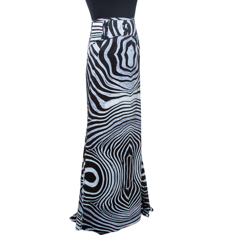 

Just Cavalli Black Printed Jersey Flared Maxi Skirt