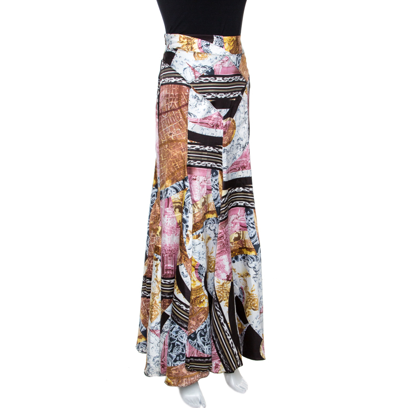 

Just Cavalli Multicolor Printed Satin Flared Maxi Skirt