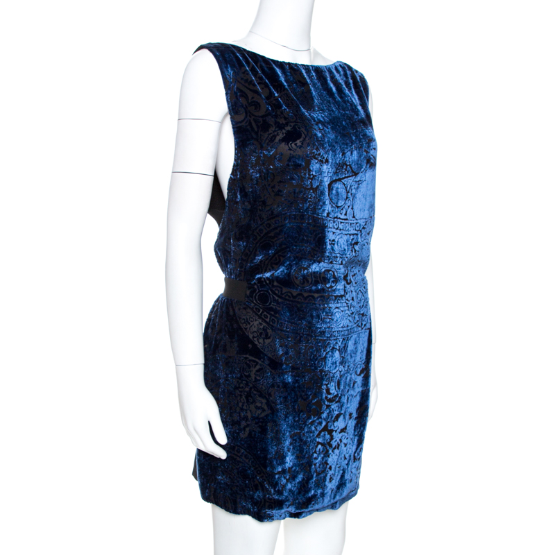 

Just Cavalli Bicolor Devore Velvet Open Back Mini Dress, Navy blue