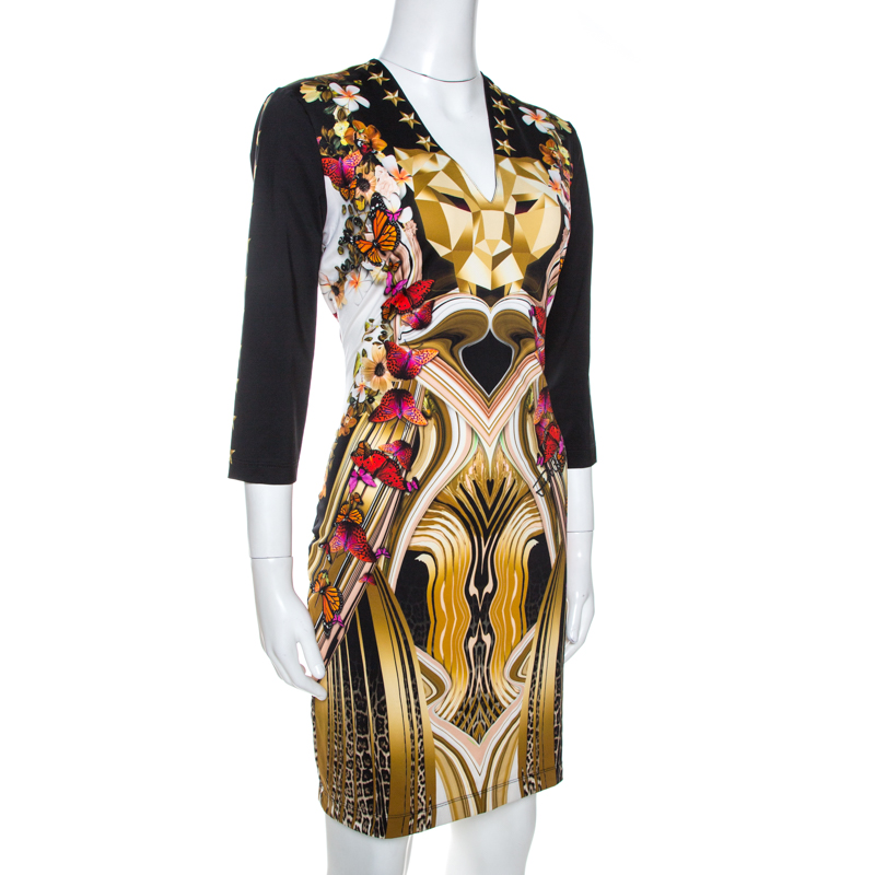 

Just Cavalli Black Leo Butterfly Print Jersey Fitted Dress