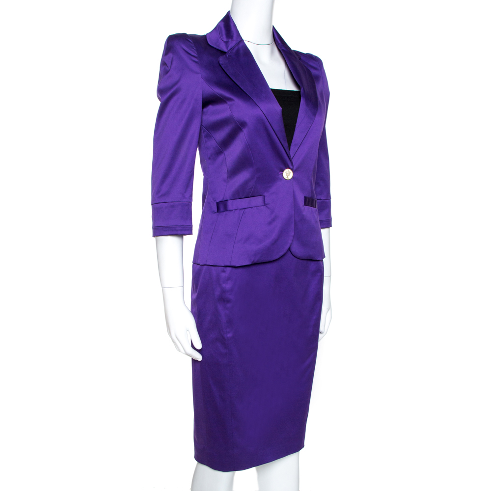 

Just Cavalli Purple Cotton Blend Satin Skirt Suit