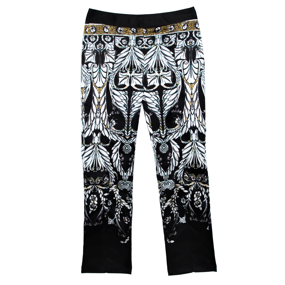 Pre Owned Just Cavalli Black Printed Stretch Satin Tapered Trousers S