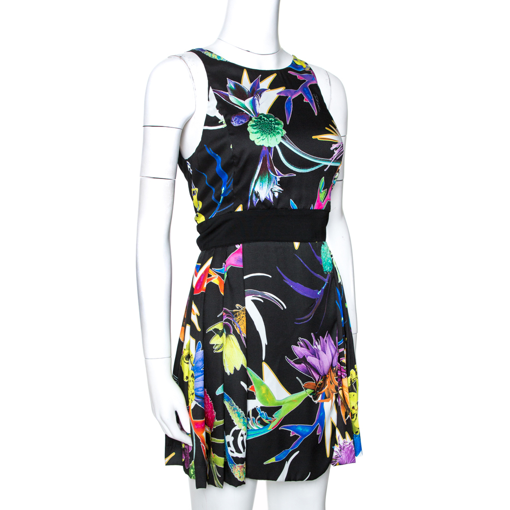 

Just Cavalli Black Floral Print Pleated Faux Wrap Dress
